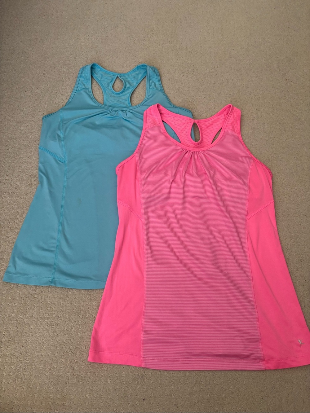 Women’s Active Racerback Tank Top, Set of 2 Pink & Teal Built in Bra No Padding